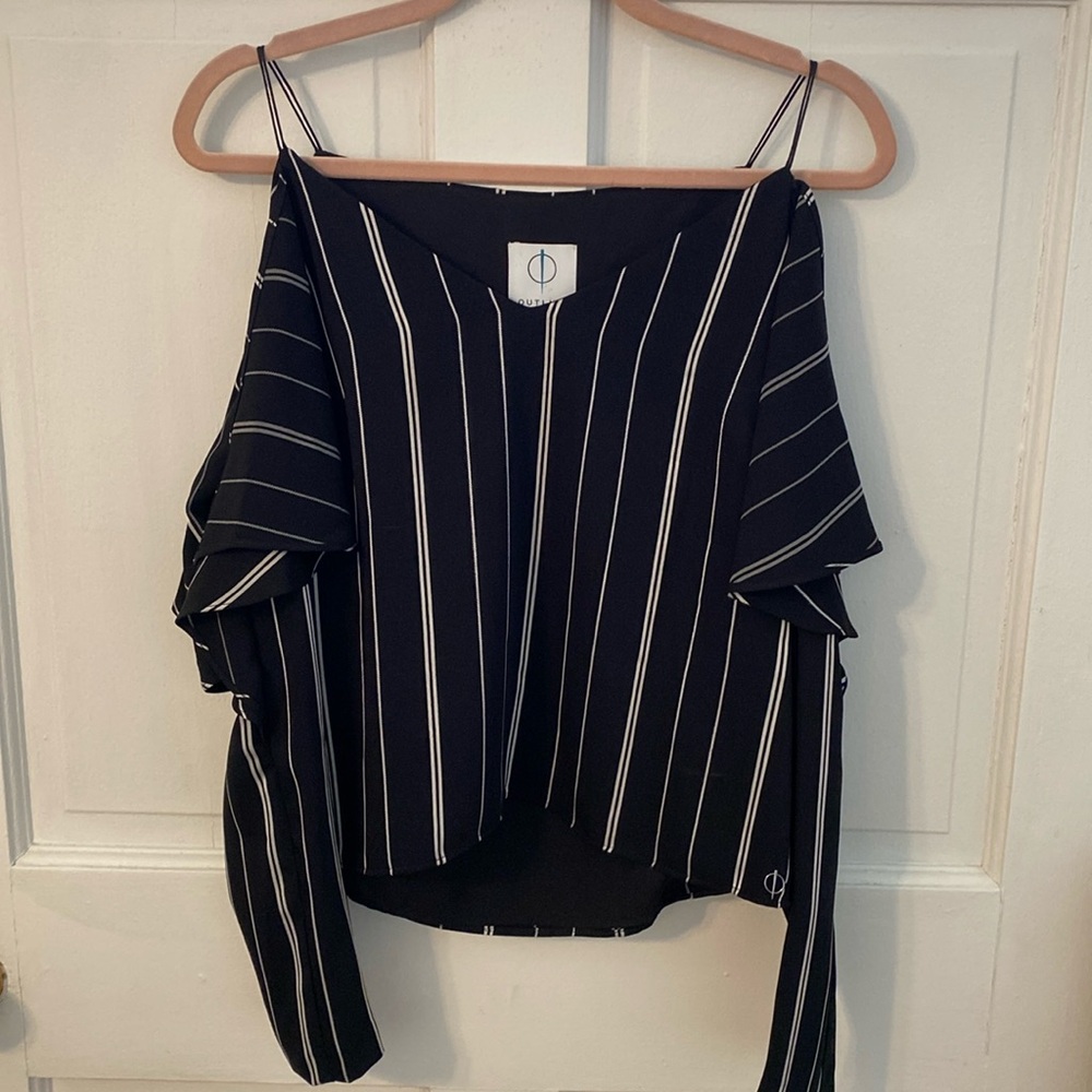 Black-and-white cold shoulder top